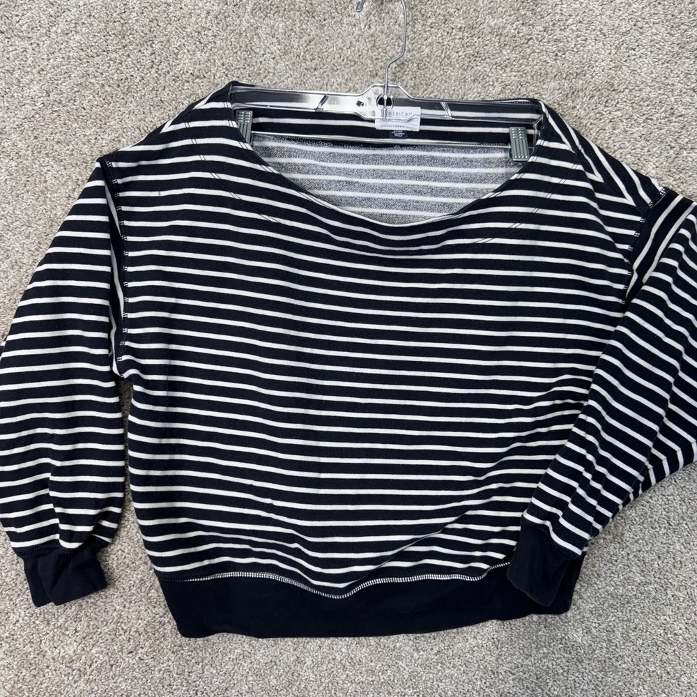 American Eagle Sweatshirt Womens S Black White Striped Boat Neck EUC
